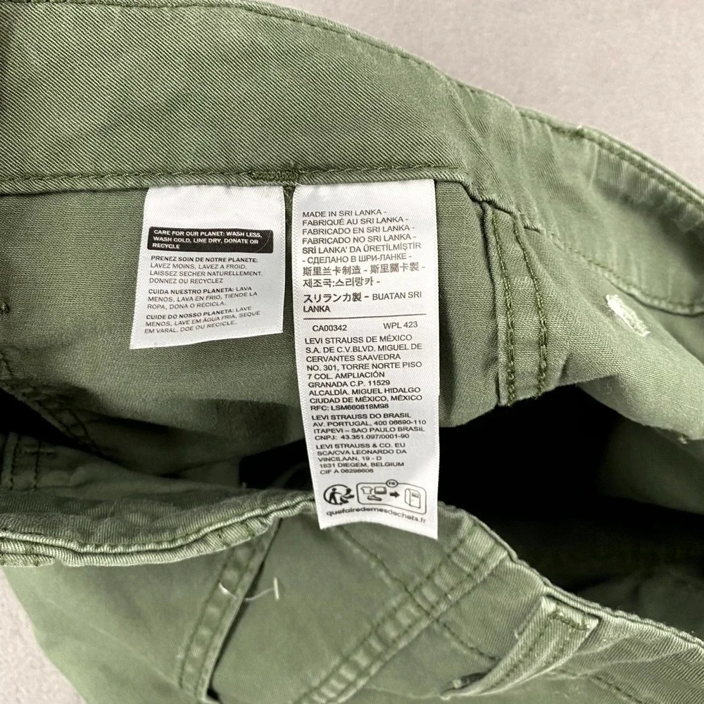 Levi's Pants Mens 29 Army Green Canvas Patch Pockets Red Tab Mid Rise Straight